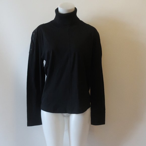 Womens John Bartlett Black Wool Blend Mixed Media Turtleneck Sweater L * - Picture 1 of 11
